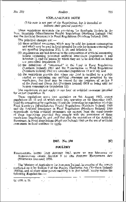 The Poultry Hatcheries (Amendment) Regulations (Northern Ireland) 1967