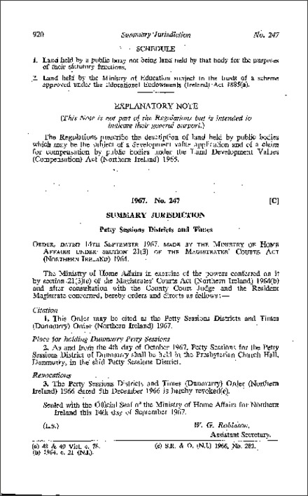 The Petty Sessions Districts and Times (Dunmurry) Order (Northern Ireland) 1967