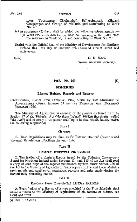 The Licence Holders' (Records and Returns) Regulations (Northern Ireland) 1967