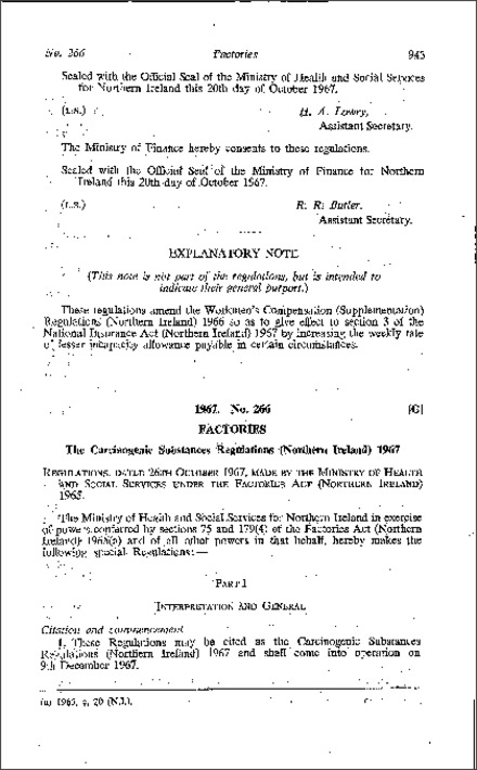 The Carcinogenic Substances Regulations (Northern Ireland) 1967