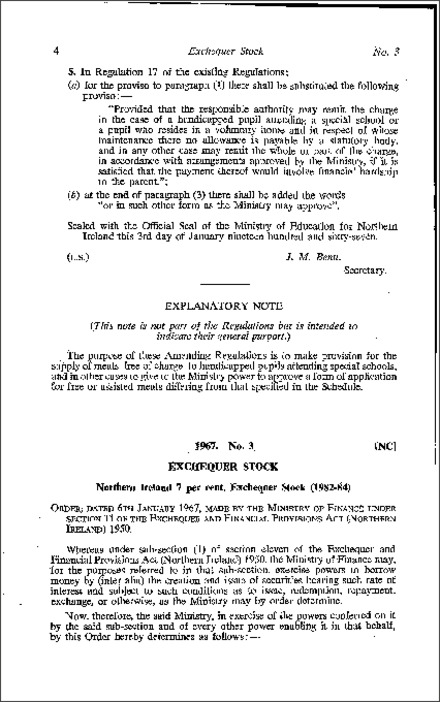 The Northern Ireland 7 per cent Exchequer Stock (1982-84) Order (Northern Ireland) 1967