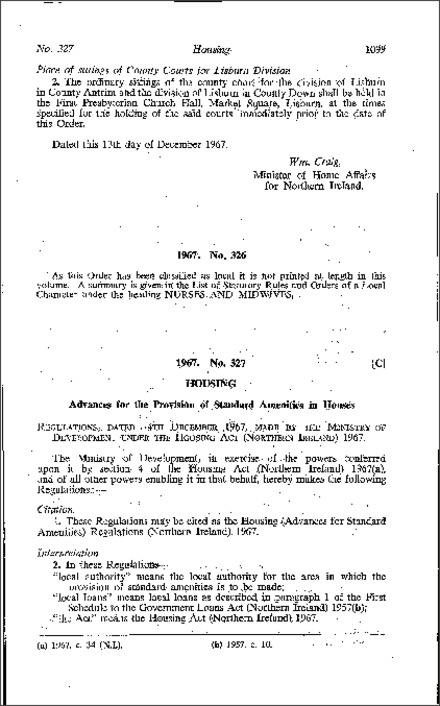 The Housing (Advances for Standard Amenities) Regulations (Northern Ireland) 1967