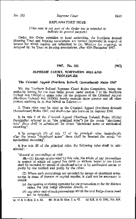 The Criminal Appeal (Amendment) Rules (Northern Ireland) 1967