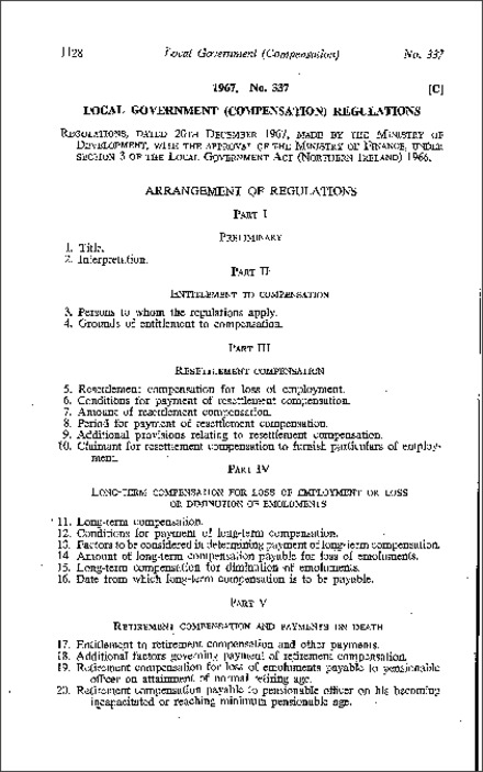 The Local Government (Compensation) Regulations (Northern Ireland) 1967