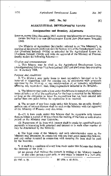 The Agricultural Development Loans (Amalgamations) Scheme (Northern Ireland) 1967