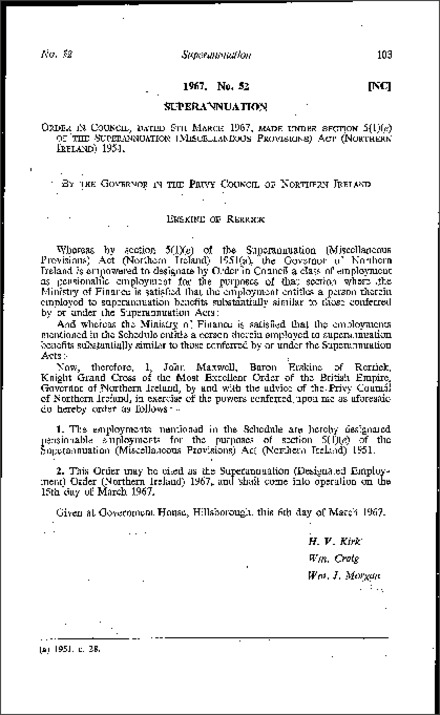 The Superannuation (Designated Employment) Order (Northern Ireland) 1967