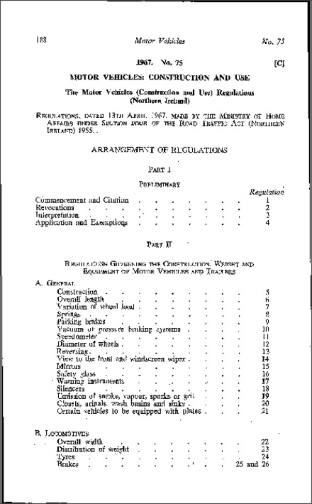 The Motor Vehicles (Construction and Use) Regulations (Northern Ireland) 1967