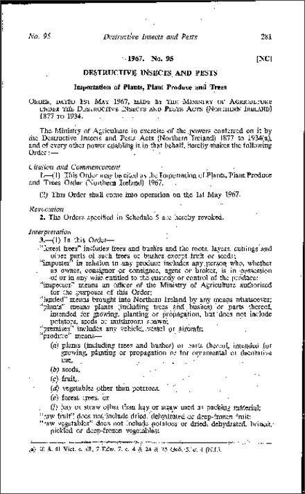 The Importation of Plants, Plant Produce and Trees Order (Northern Ireland) 1967