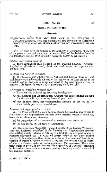 The Building Societies (Accounts) Regulations (Northern Ireland) 1968