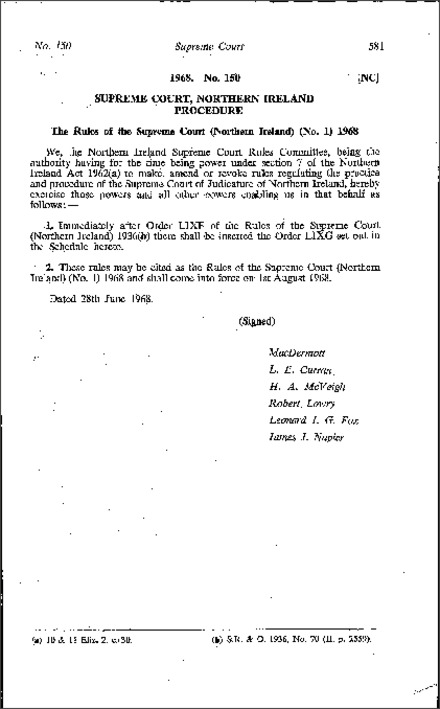 The Rules of the Supreme Court (No. 1) (Northern Ireland) 1968