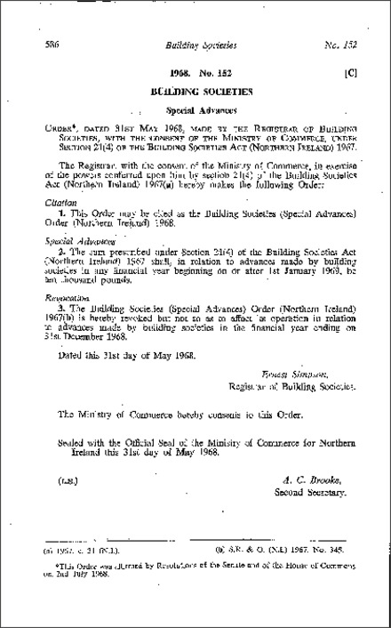 The Building Societies (Special Advances) Order (Northern Ireland) 1968