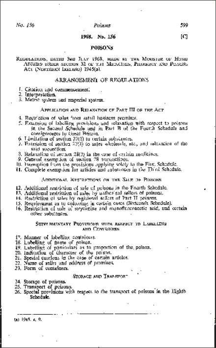 The Poisons Regulations (Northern Ireland) 1968