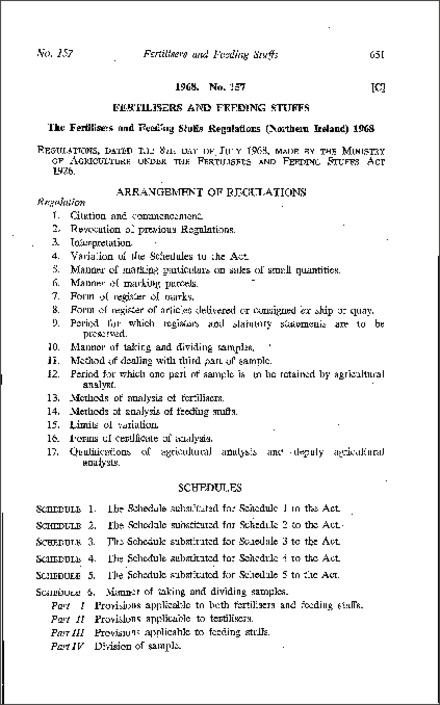 The Fertilisers and Feeding Stuffs Regulations (Northern Ireland) 1968