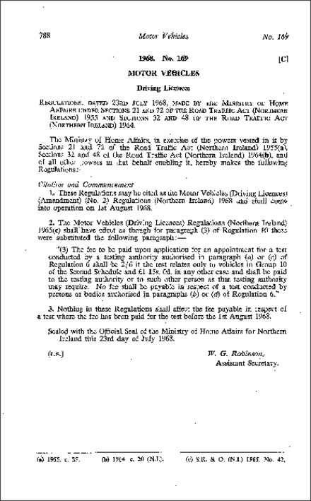 The Motor Vehicles (Driving Licences) (Amendment) (No. 2) Regulations (Northern Ireland) 1968
