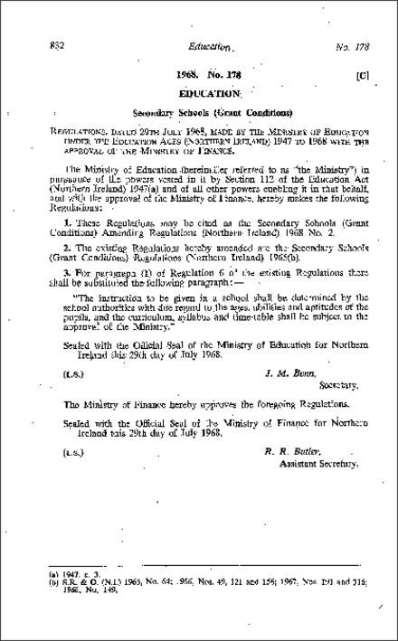 The Secondary Schools (Grant Conditions) Amendment Regulations 1968 (No. 2) (Northern Ireland) 1968