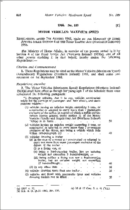 The Motor Vehicles (Maximum Speed) (Amendment) Regulations (Northern Ireland) 1968