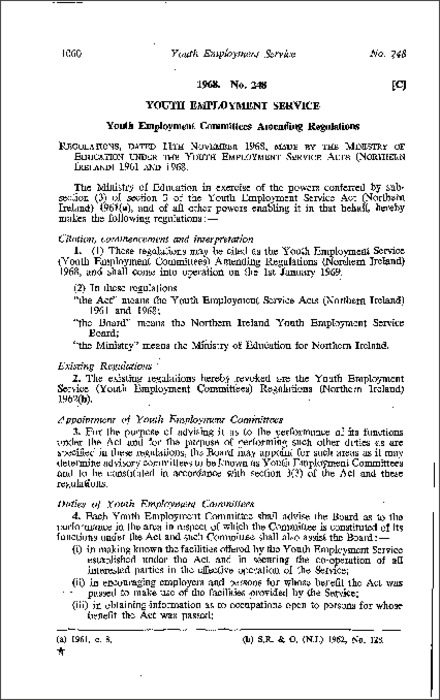The Youth Employment Service (Youth Employment Committees) Amendment Regulations (Northern Ireland) 1968
