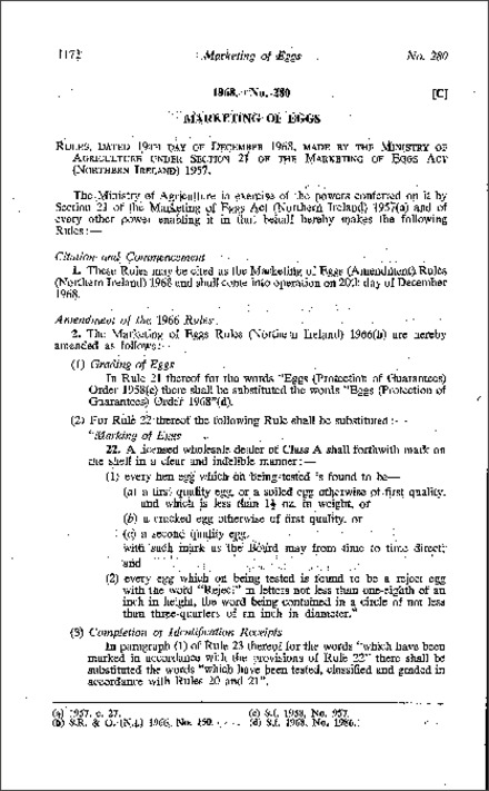 The Marketing of Eggs (Amendment) Rules (Northern Ireland) 1968