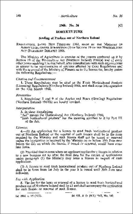 The Fresh Horticultural Produce (Licensing) Regulations (Northern Ireland) 1968