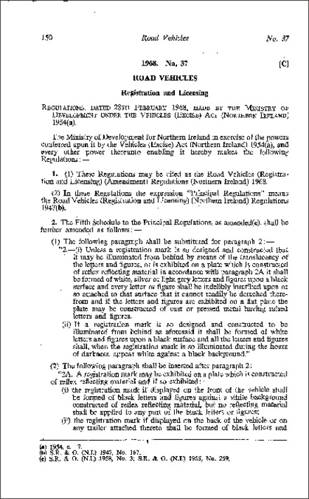 The Road Vehicles (Registration and Licensing) (Amendment) Regulations (Northern Ireland) 1968