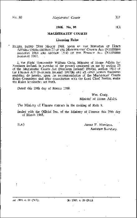 The Magistrates' Courts (Licensing) Rules (Northern Ireland) 1968