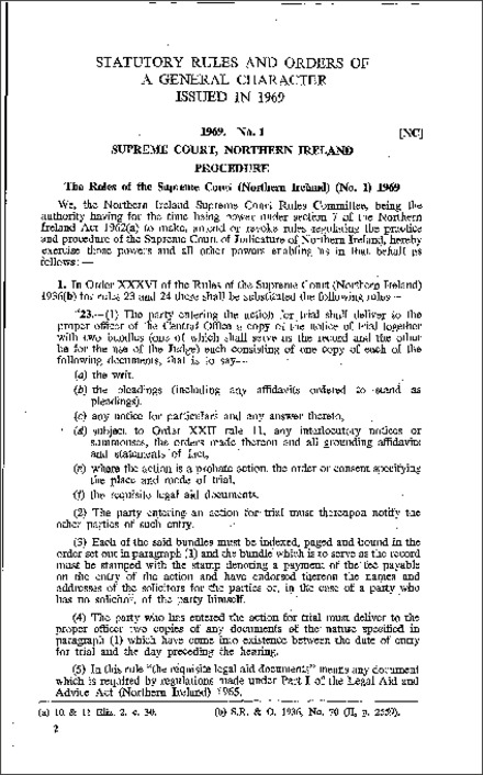 The Rules of the Supreme Court (No. 1) (Northern Ireland) 1969