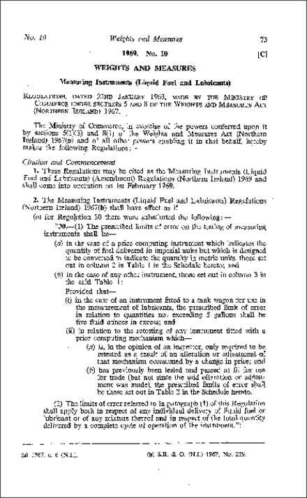 The Measuring Instruments (Liquid Fuel and Lubricants) Amendment Regulations (Northern Ireland) 1969
