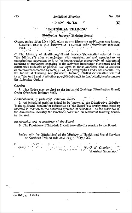 The Industrial Training (Distributive Board) Order (Northern Ireland) 1969