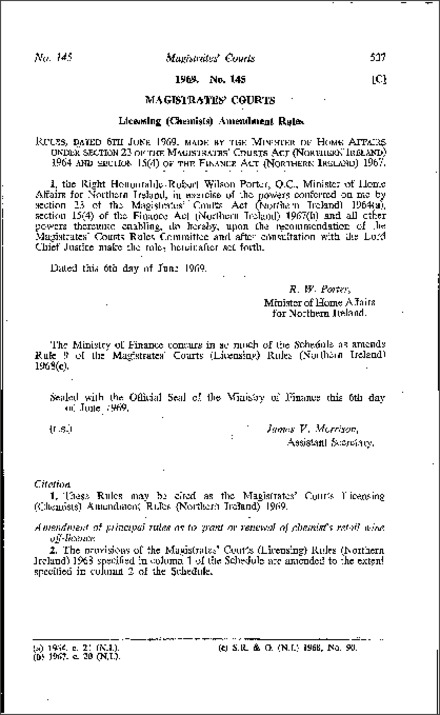 The Magistrates' Courts Licensing (Chemists) Amendment Rules (Northern Ireland) 1969