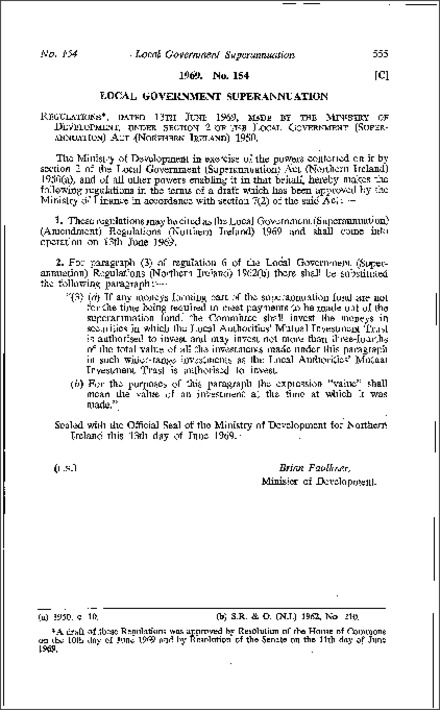 The Local Government (Superannuation) (Amendment) Regulations (Northern Ireland) 1969