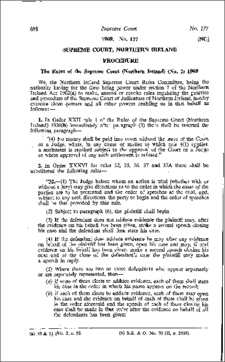 The Rules of the Supreme Court (No. 2) (Northern Ireland) 1969