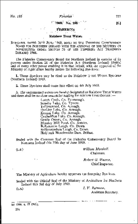 The Rainbow Trout Waters Bye-laws (Northern Ireland) 1969