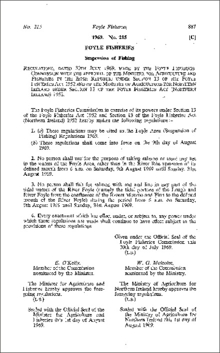 The Foyle Area (Suspension of Fishing) Regulations (Northern Ireland) 1969