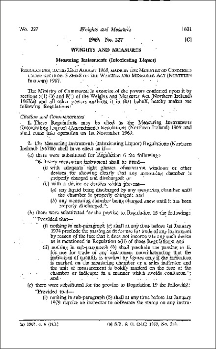 The Measuring Instruments (Intoxicating Liquor) (Amendment) Regulations (Northern Ireland) 1969