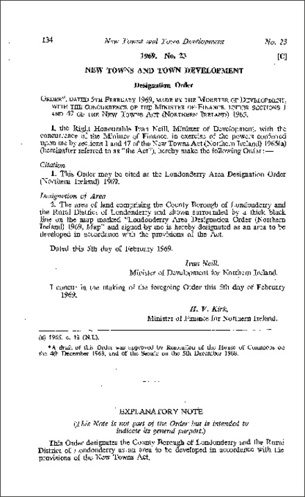 The Londonderry Area Designation Order (Northern Ireland) 1969