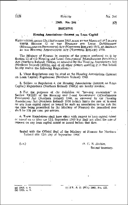 The Housing Association (Interest on Loan Capital) Regulations (Northern Ireland) 1969