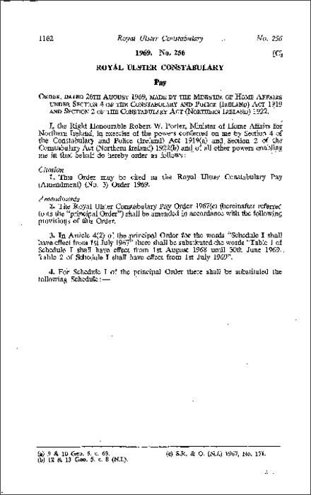 The Royal Ulster Constabulary Pay (Amendment) (No. 3) Order (Northern Ireland) 1969