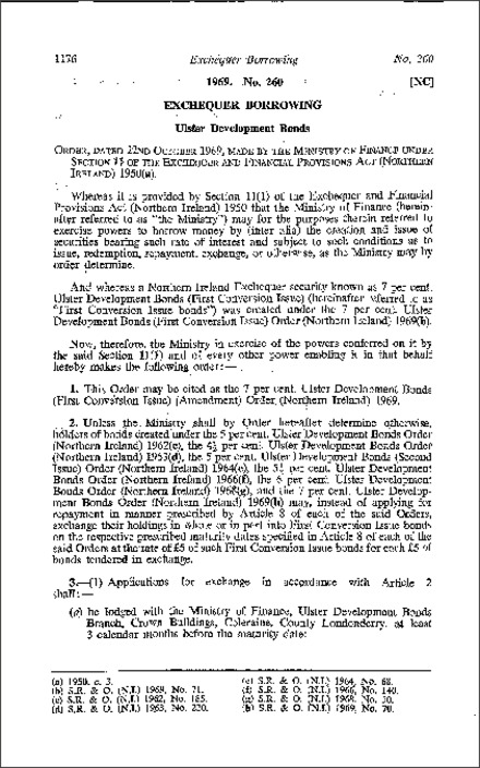 The 7% Ulster Development Bonds (First Conversion Issue) (Amendment) Order (Northern Ireland) 1969
