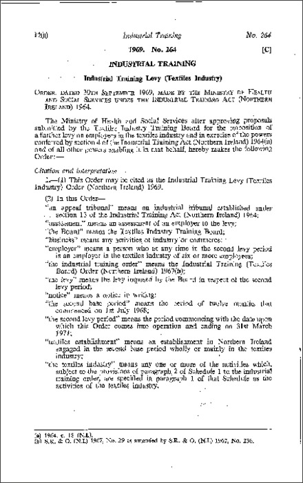 The Industrial Training Levy (Textiles Industry) Order (Northern Ireland) 1969