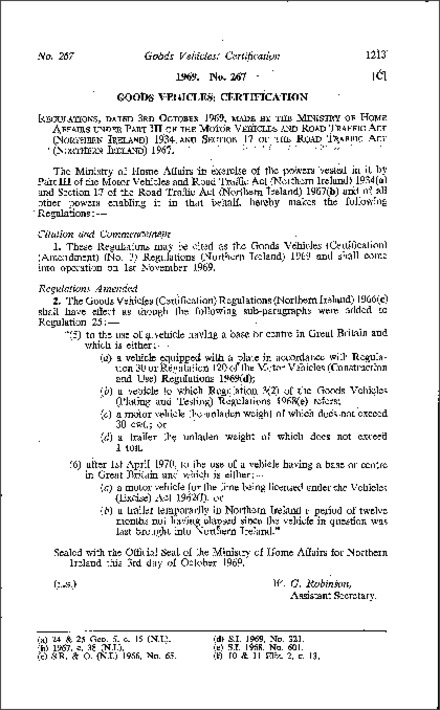The Goods Vehicles (Certification) (Amendment) (No. 3) Regulations (Northern Ireland) 1969