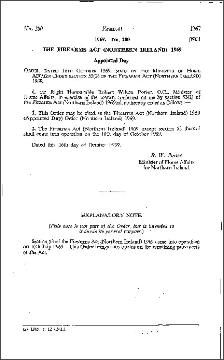 The Firearms Act 1969 (Appointed Day) Order (Northern Ireland) 1969