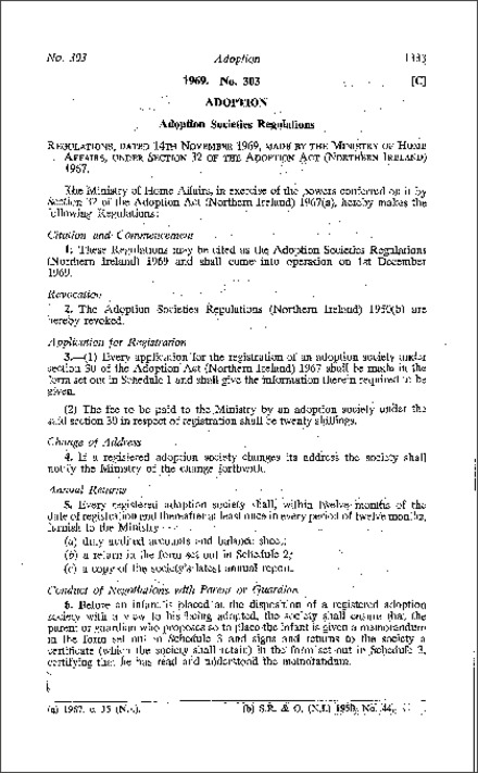 The Adoption Societies Regulations (Northern Ireland) 1969