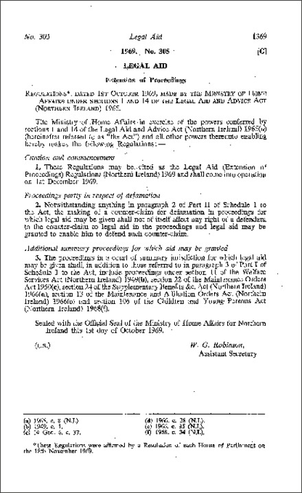 The Legal Aid (Extension of Proceedings) Regulations (Northern Ireland) 1969