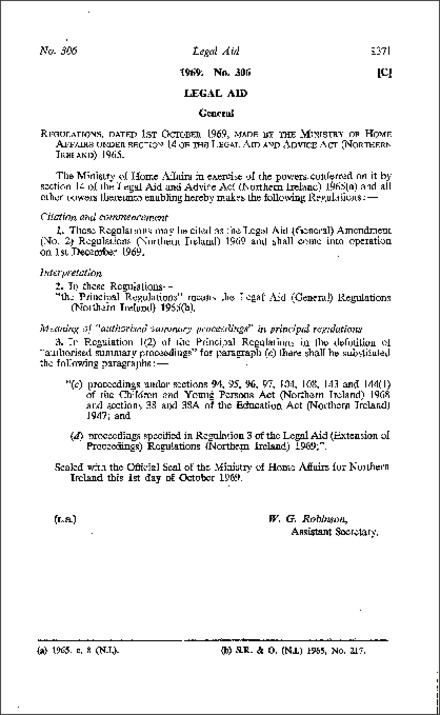 The Legal Aid (General) Amendment (No. 2) Regulations (Northern Ireland) 1969