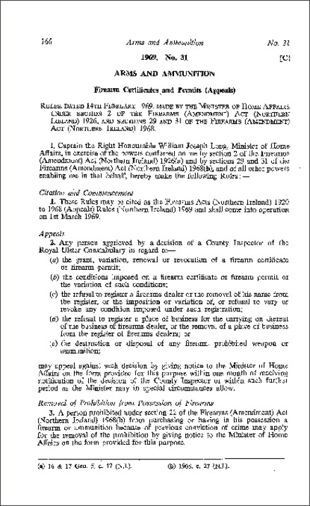 The Firearms Acts 1920 to 1968 (Appeals) Rules (Northern Ireland) 1969