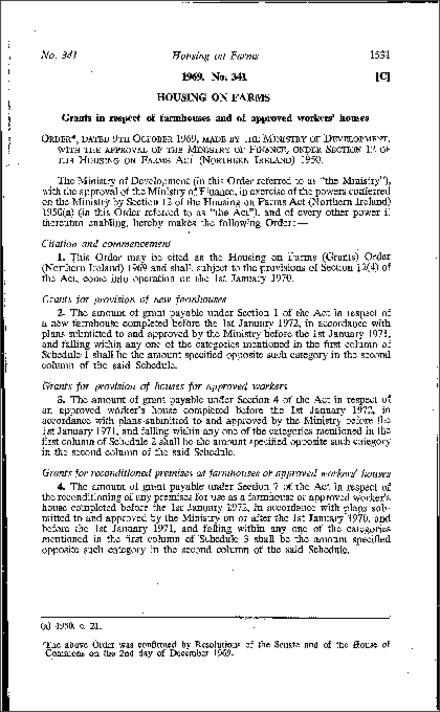 The Housing on Farms (Grants) Order (Northern Ireland) 1969