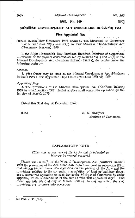 The Mineral Development Act 1969 (First Appointed Day) Order (Northern Ireland) 1969