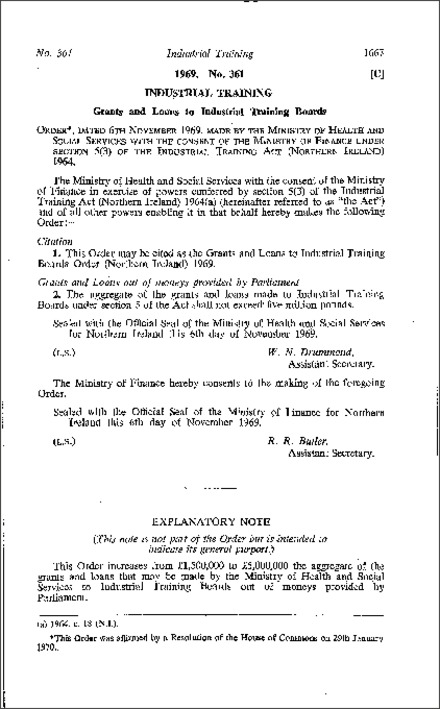 The Grants and Loans to Industrial Training Boards Order (Northern Ireland) 1969