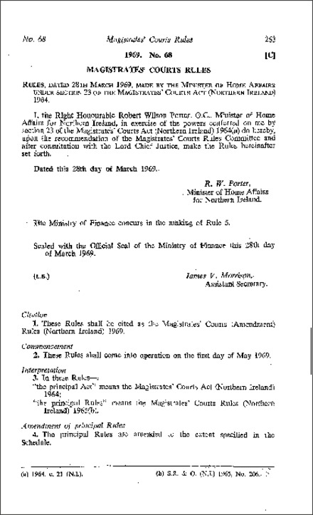 The Magistrates' Courts (Amendment) Rules (Northern Ireland) 1969