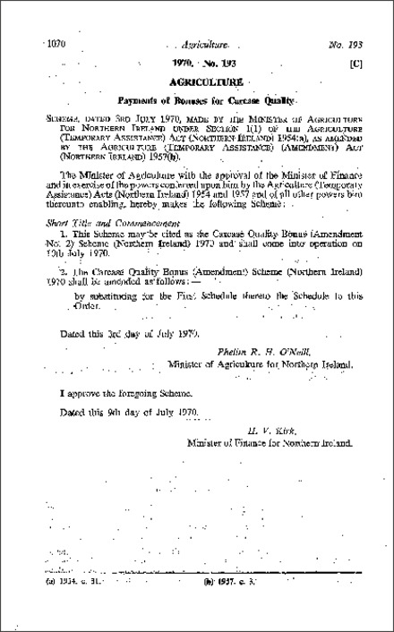 The Carcase Quality Bonus (Amendment No. 2) Scheme (Northern Ireland) 1970